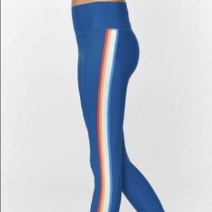 Spiritual gangster blue leggings w rainbow stripe